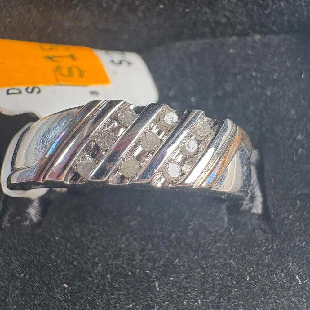 Mens Sterling Silver 0.10ctw Diamond Band Ring Size 10 925 Silver Diagonal Band